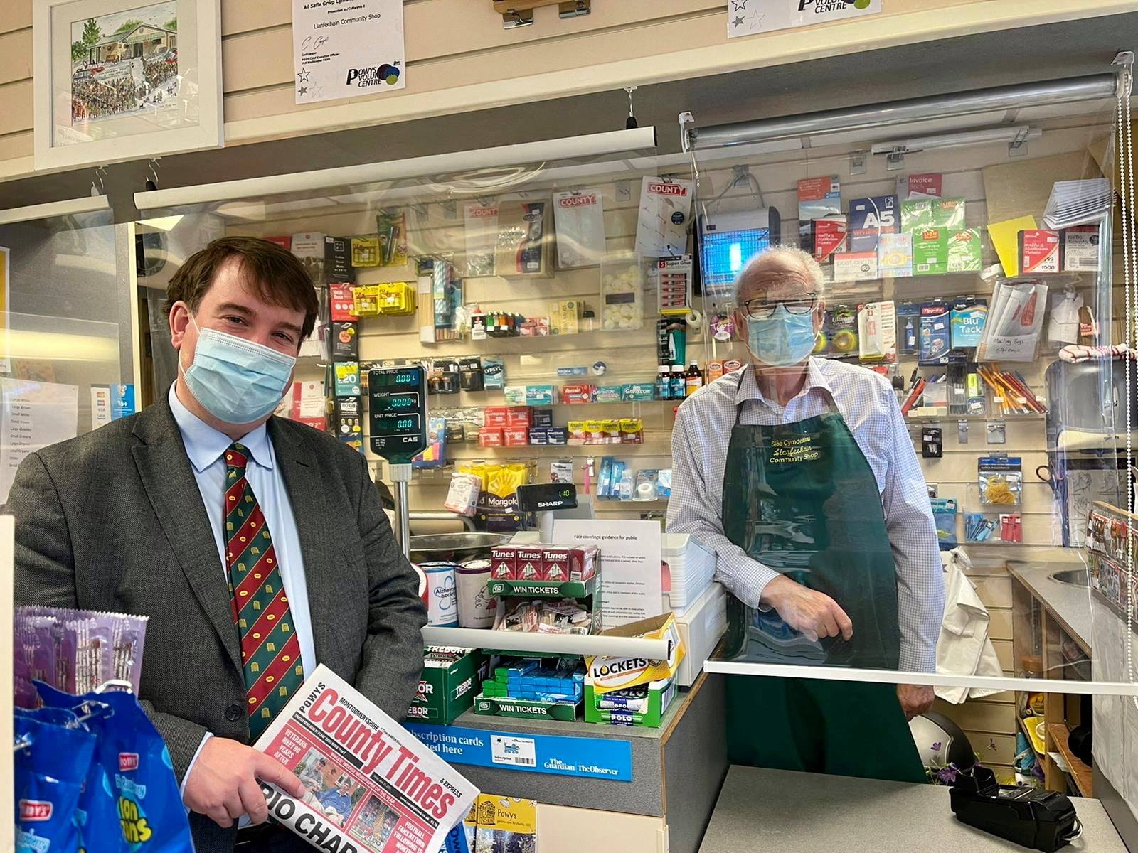 Craig with Mike, one of the volunteers at Llanfechain's brilliant Community Shop.