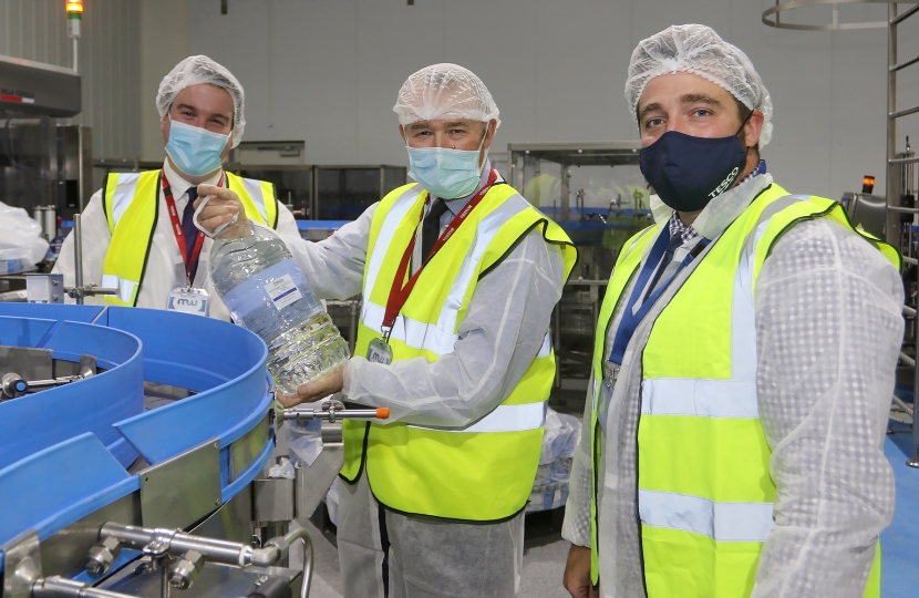 Photo shows (L-R) Craig Williams MP, Secretary of State for Wales Simon Hart and Nathan Edwards, Local Sourcing Wales Buying Manager for Tesco.