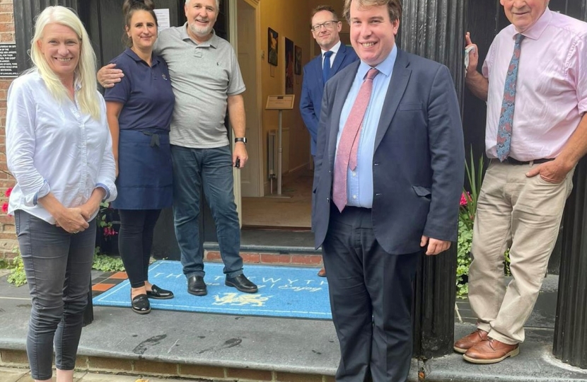 Photo shows (L-R) Amanda Milling MP with Vicky & Arwyn Watkins of Cambrian Training Company, Craig Williams MP, Russell George MS, and Glyn Davies, Chairman of the Welsh Conservatives.