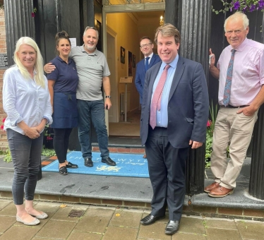 Photo shows (L-R) Amanda Milling MP with Vicky & Arwyn Watkins of Cambrian Training Company, Craig Williams MP, Russell George MS, and Glyn Davies, Chairman of the Welsh Conservatives.